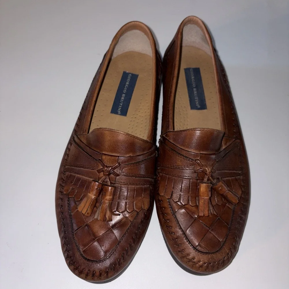 Giorgio Brutini  AustinBrown Leather Tasseled Loafers Shoes Mens Size 8.5 M